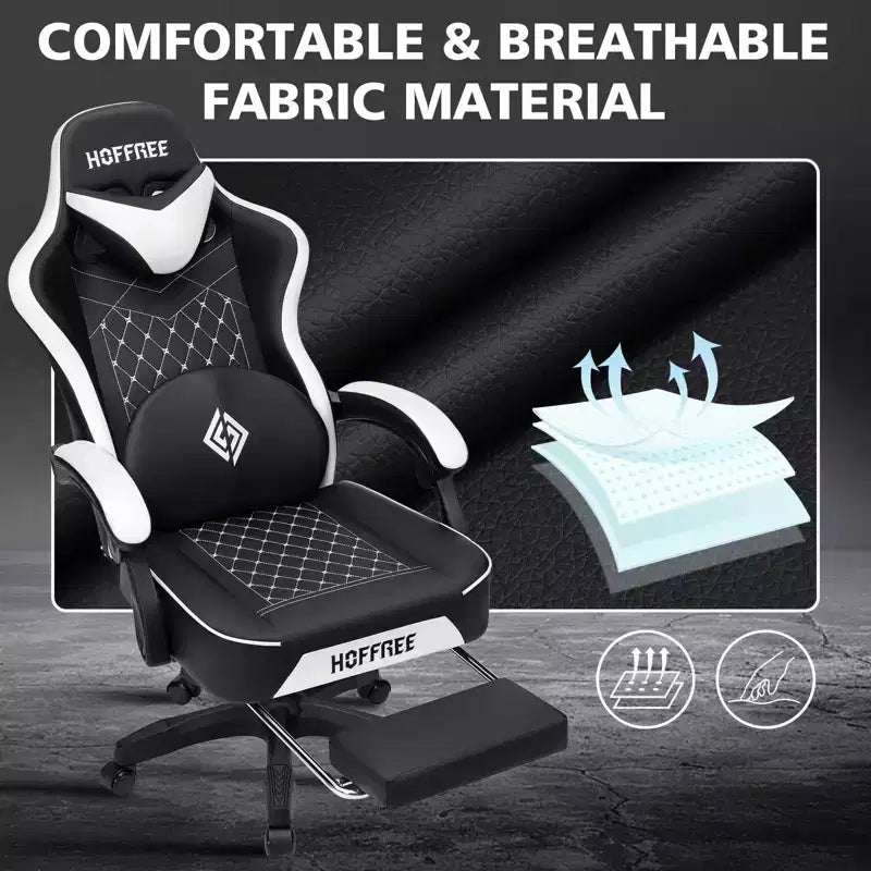 Leather Massage Gaming Chair Ergonomic Office PC Chair with Footrest & Adjustable