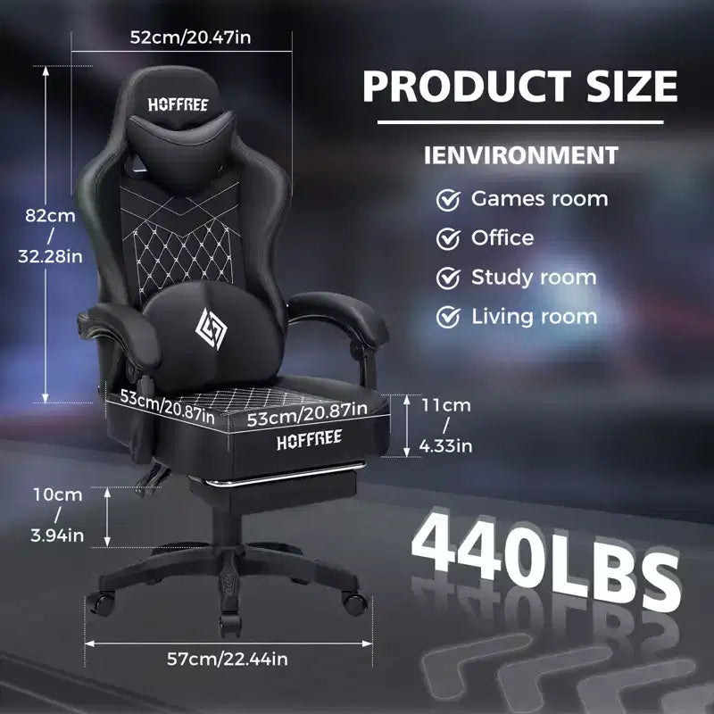 Leather Massage Gaming Chair Ergonomic Office PC Chair with Footrest & Adjustable