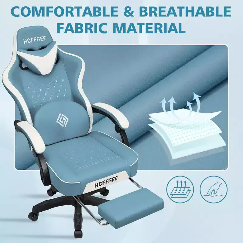 Leather Massage Gaming Chair Ergonomic Office PC Chair with Footrest & Adjustable