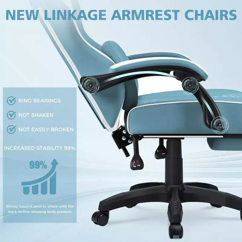 Leather Massage Gaming Chair Ergonomic Office PC Chair with Footrest & Adjustable