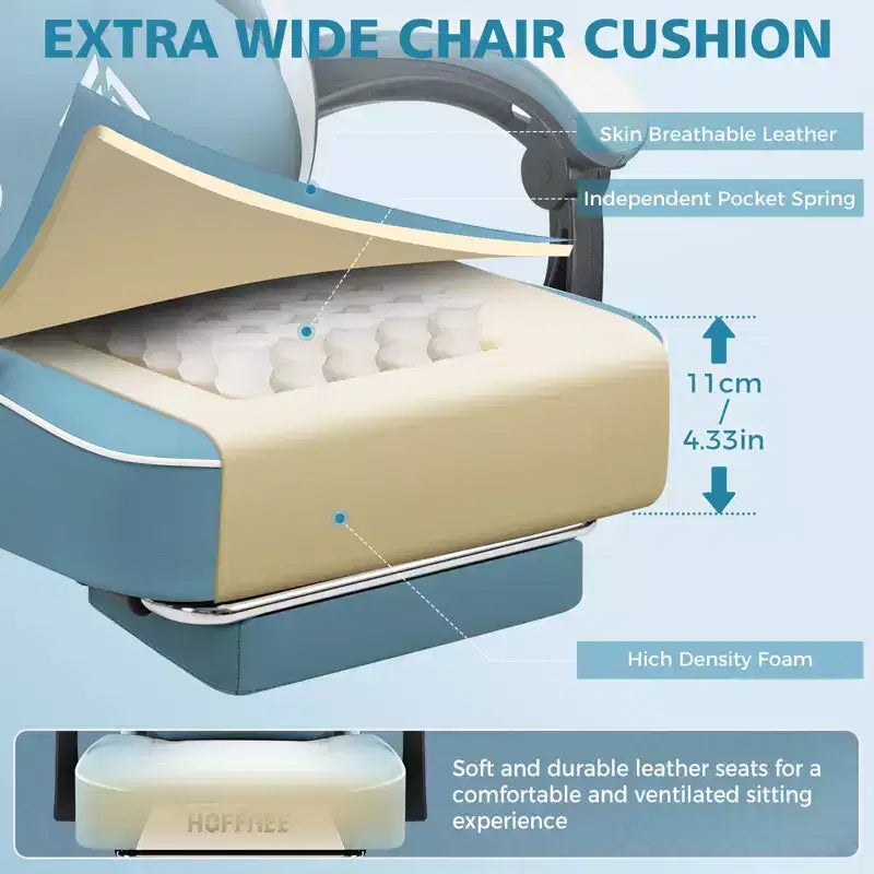 Leather Massage Gaming Chair Ergonomic Office PC Chair with Footrest & Adjustable