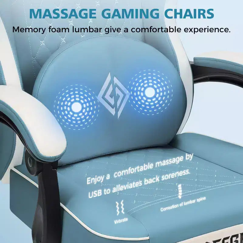 Leather Massage Gaming Chair Ergonomic Office PC Chair with Footrest & Adjustable