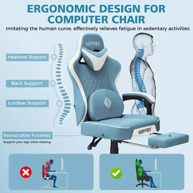 Leather Massage Gaming Chair Ergonomic Office PC Chair with Footrest & Adjustable