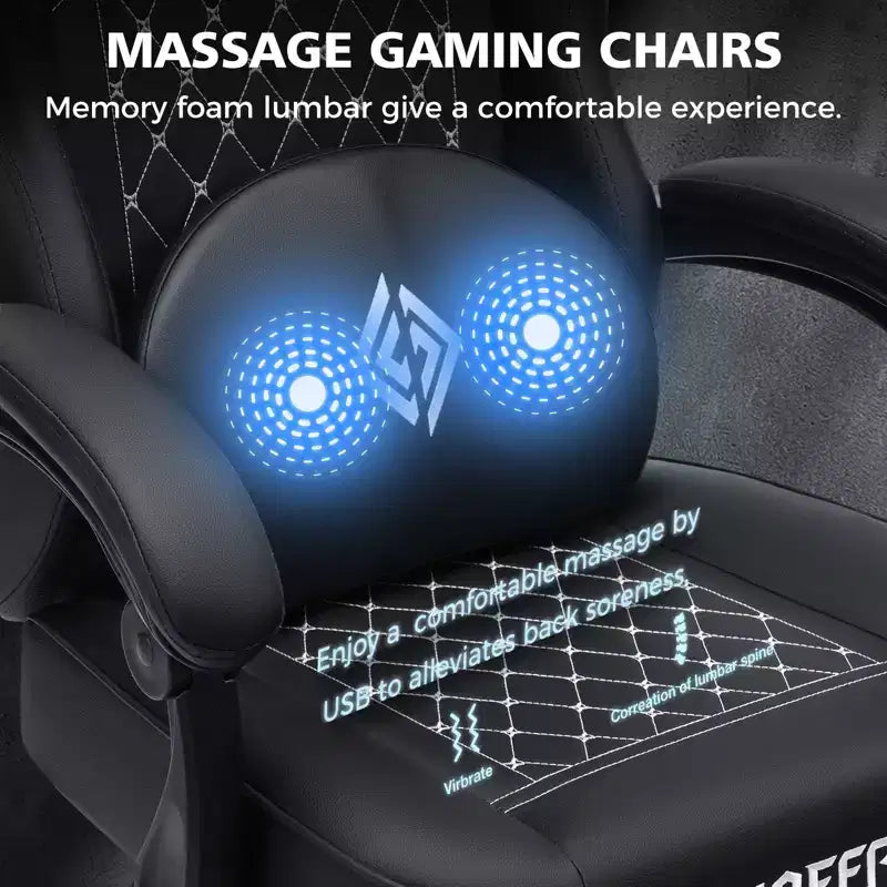 Leather Massage Gaming Chair Ergonomic Office PC Chair with Footrest & Adjustable