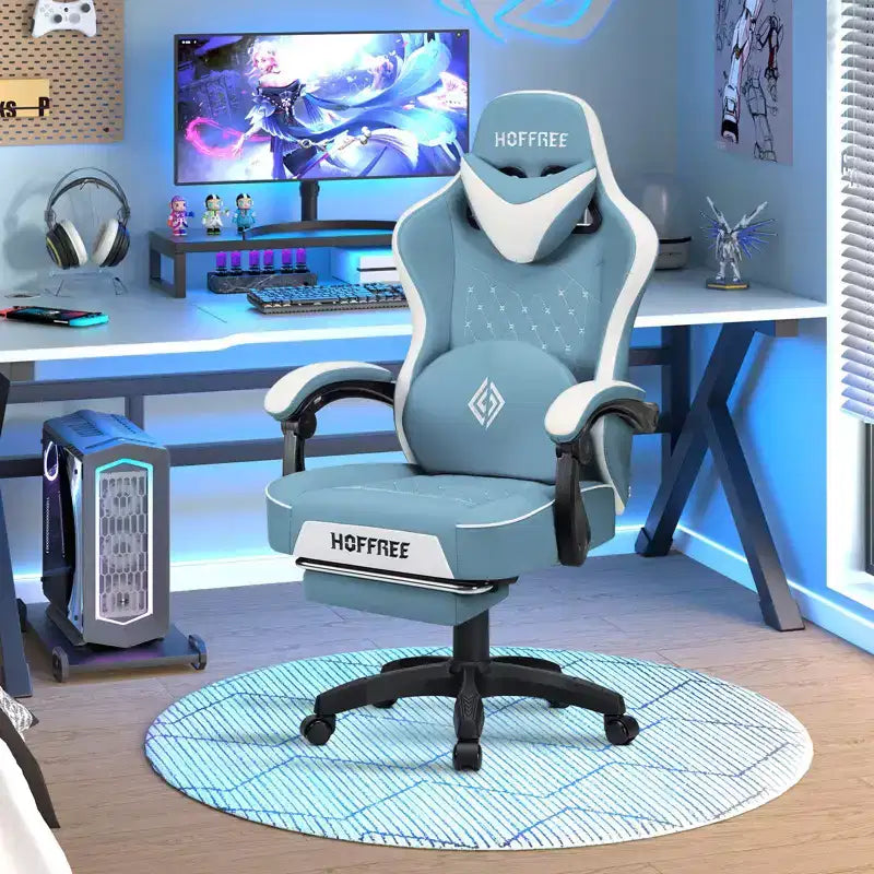 Leather Massage Gaming Chair Ergonomic Office PC Chair with Footrest & Adjustable