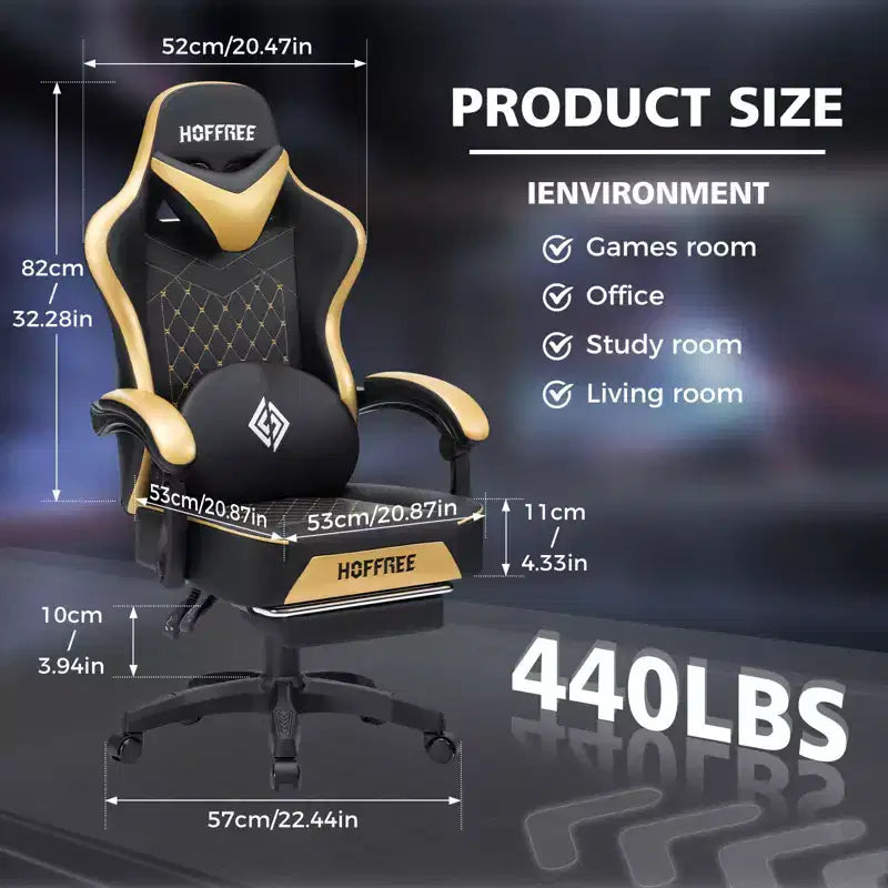 Leather Massage Gaming Chair Ergonomic Office PC Chair with Footrest & Adjustable