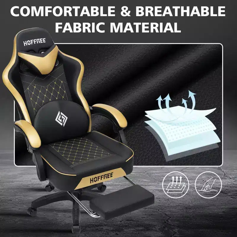 Leather Massage Gaming Chair Ergonomic Office PC Chair with Footrest & Adjustable