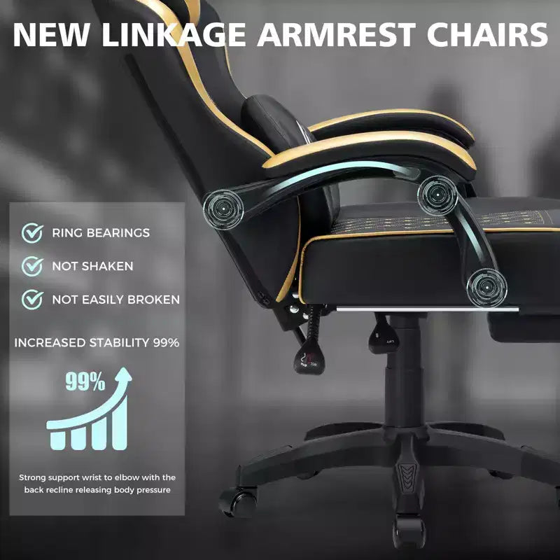 Leather Massage Gaming Chair Ergonomic Office PC Chair with Footrest & Adjustable