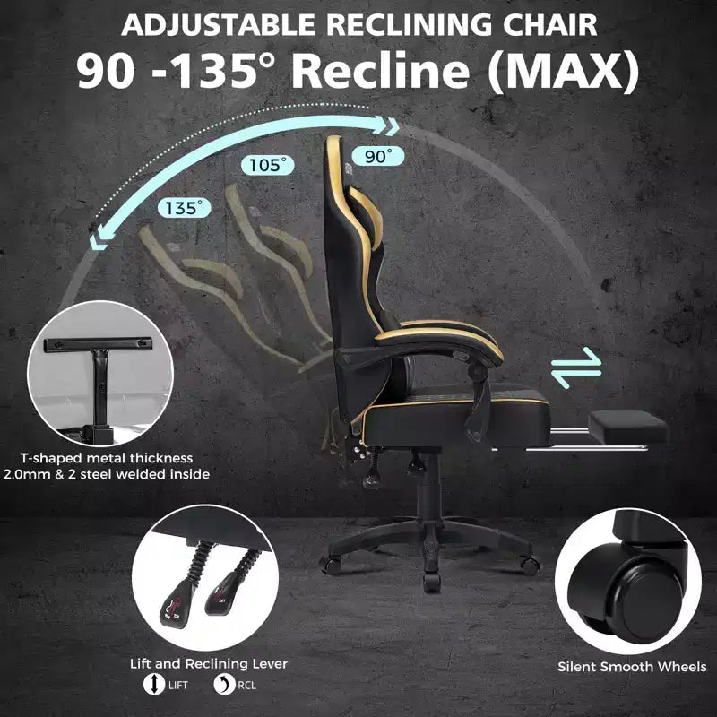 Leather Massage Gaming Chair Ergonomic Office PC Chair with Footrest & Adjustable