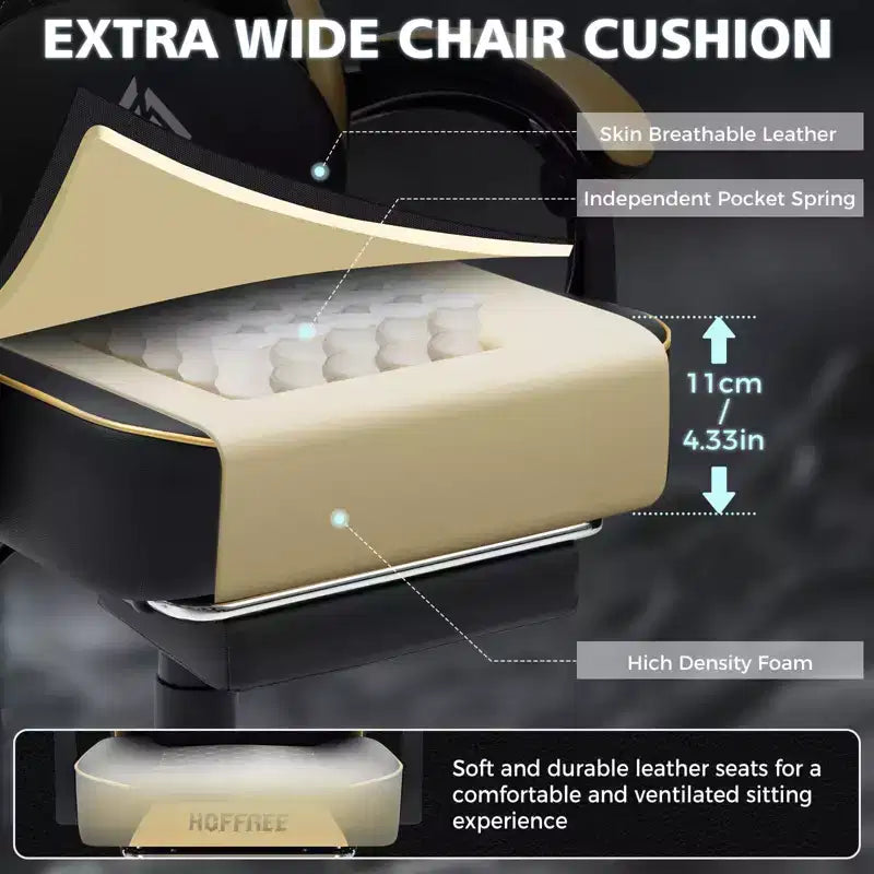 Leather Massage Gaming Chair Ergonomic Office PC Chair with Footrest & Adjustable