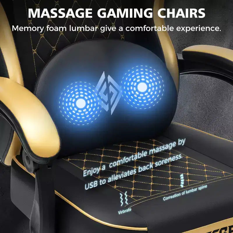 Leather Massage Gaming Chair Ergonomic Office PC Chair with Footrest & Adjustable
