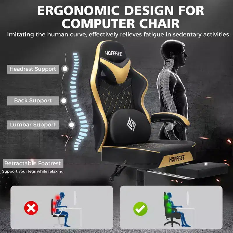 Leather Massage Gaming Chair Ergonomic Office PC Chair with Footrest & Adjustable