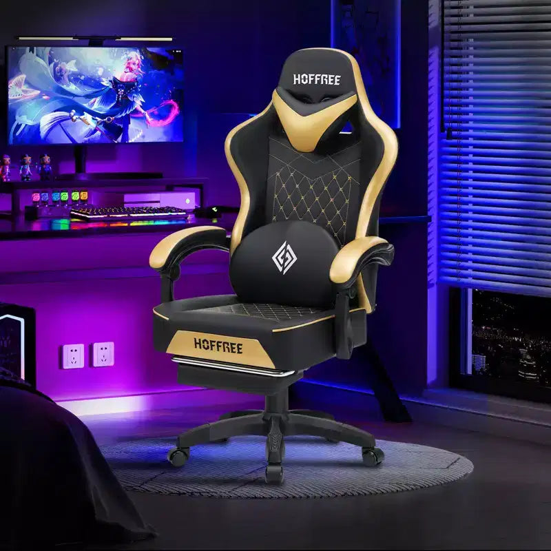 Leather Massage Gaming Chair Ergonomic Office PC Chair with Footrest & Adjustable