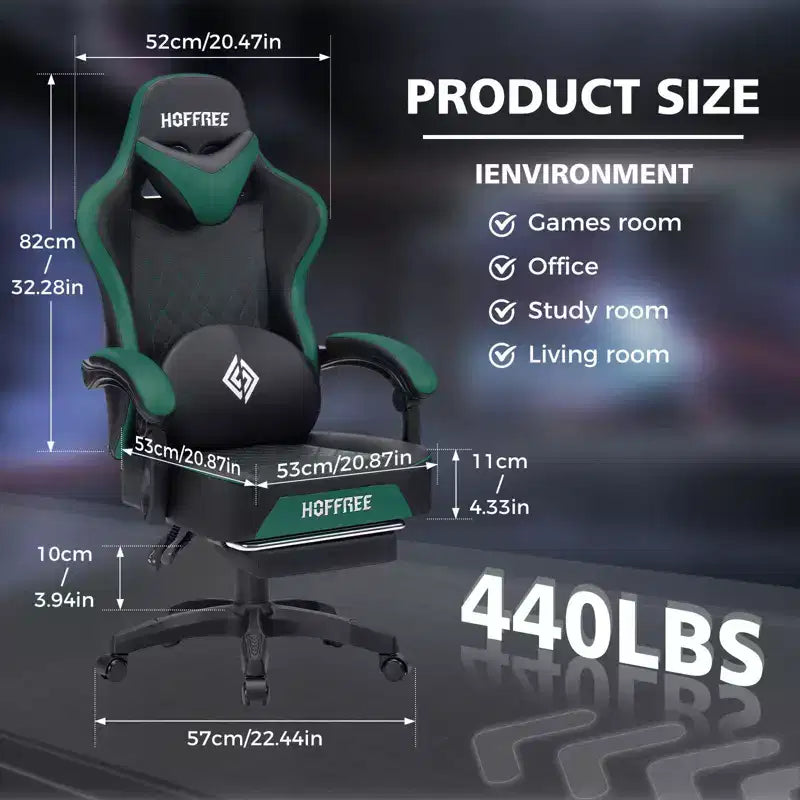 Leather Massage Gaming Chair Ergonomic Office PC Chair with Footrest & Adjustable