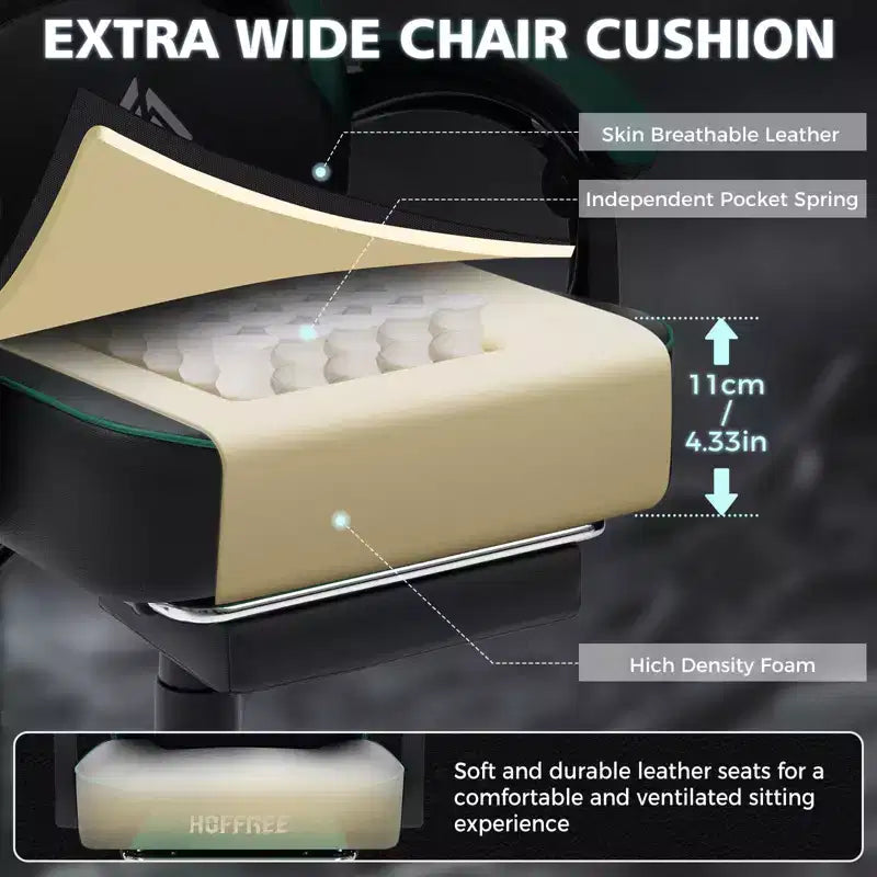 Leather Massage Gaming Chair Ergonomic Office PC Chair with Footrest & Adjustable