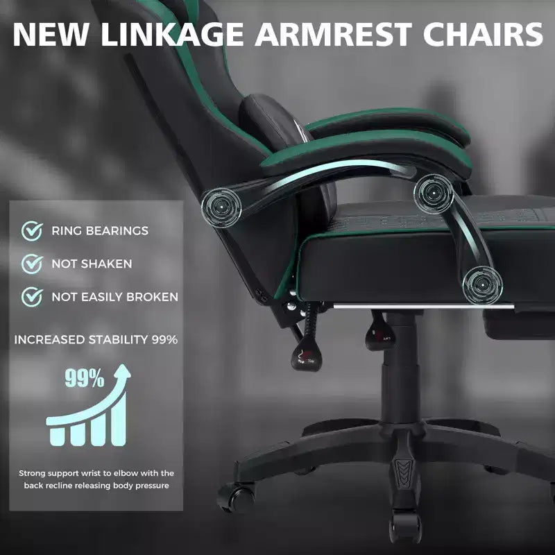 Leather Massage Gaming Chair Ergonomic Office PC Chair with Footrest & Adjustable
