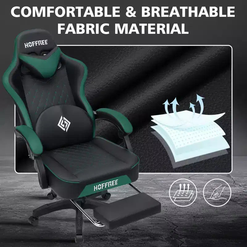 Leather Massage Gaming Chair Ergonomic Office PC Chair with Footrest & Adjustable