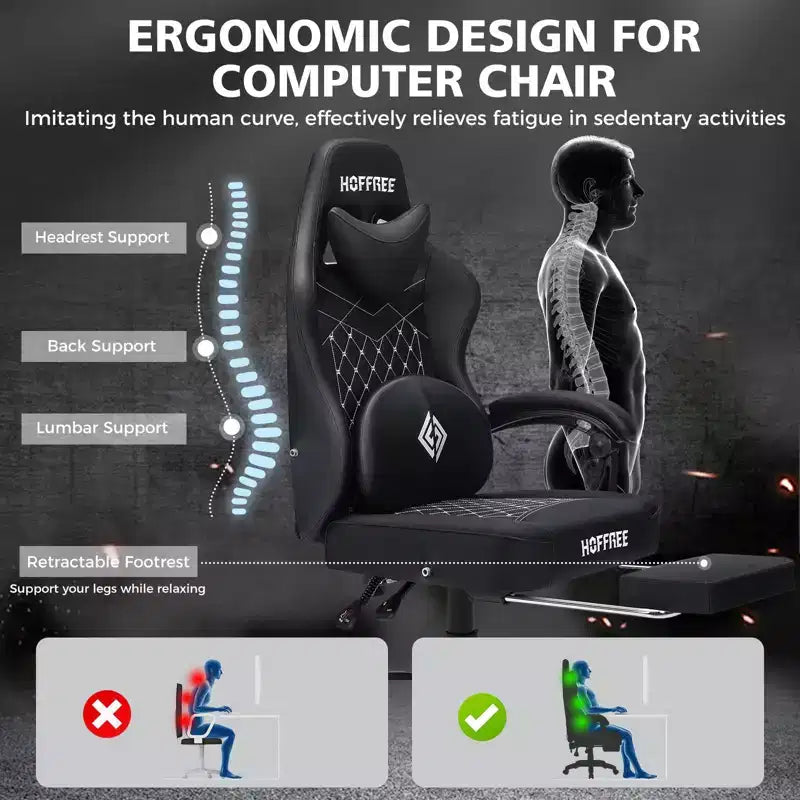 Leather Massage Gaming Chair Ergonomic Office PC Chair with Footrest & Adjustable
