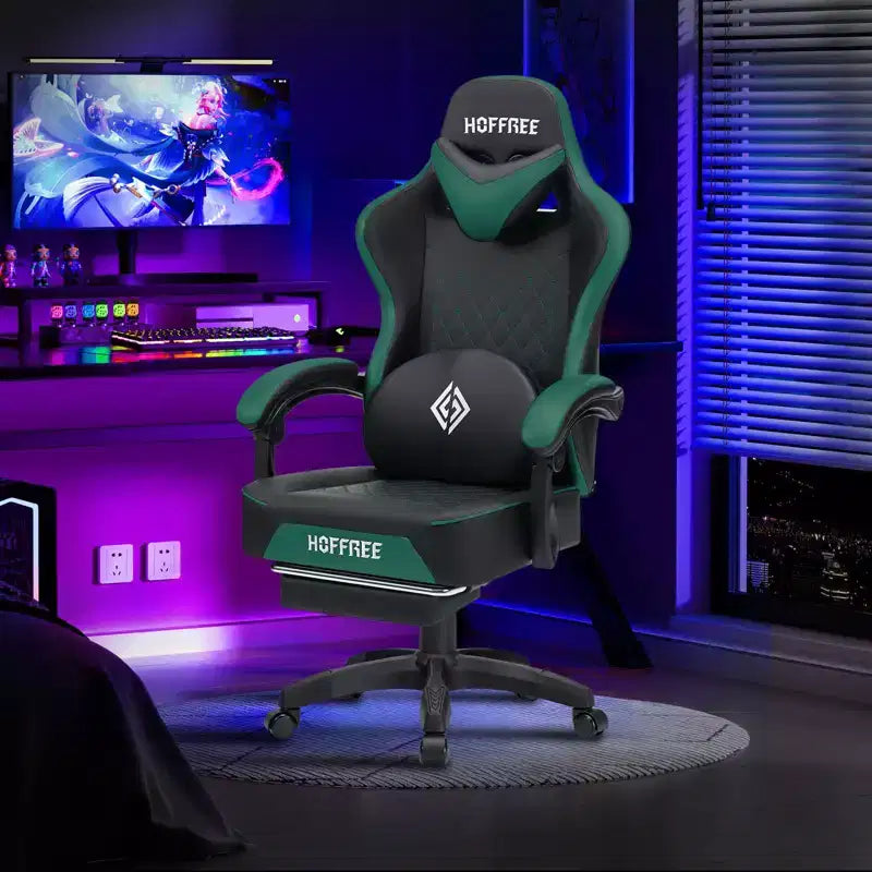 Leather Massage Gaming Chair Ergonomic Office PC Chair with Footrest & Adjustable