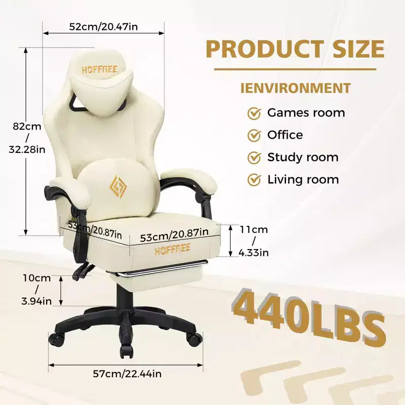 Leather Massage Gaming Chair Ergonomic Office PC Chair with Footrest & Adjustable