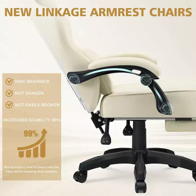 Leather Massage Gaming Chair Ergonomic Office PC Chair with Footrest & Adjustable