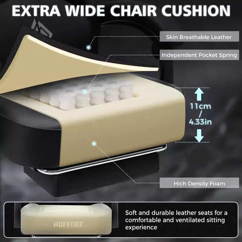 Leather Massage Gaming Chair Ergonomic Office PC Chair with Footrest & Adjustable