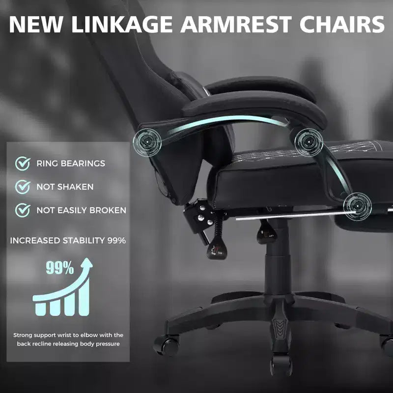 Leather Massage Gaming Chair Ergonomic Office PC Chair with Footrest & Adjustable