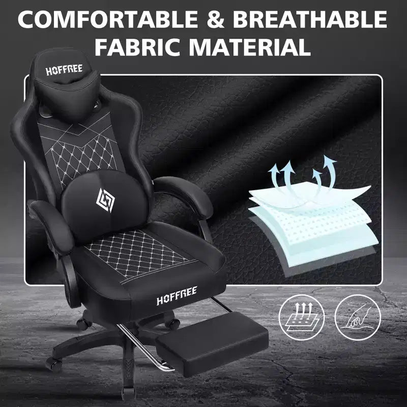 Leather Massage Gaming Chair Ergonomic Office PC Chair with Footrest & Adjustable