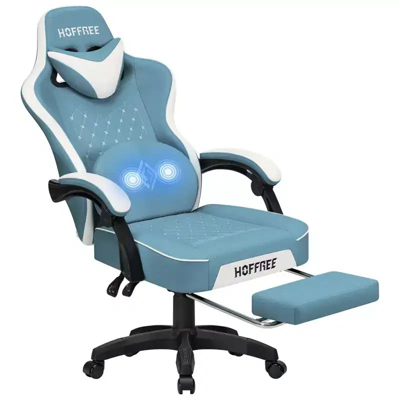 Leather Massage Gaming Chair Ergonomic Office PC Chair with Footrest & Adjustable