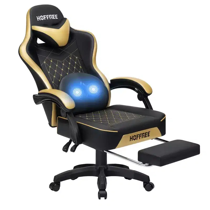 Leather Massage Gaming Chair Ergonomic Office PC Chair with Footrest & Adjustable