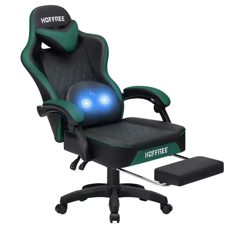 Leather Massage Gaming Chair Ergonomic Office PC Chair with Footrest & Adjustable