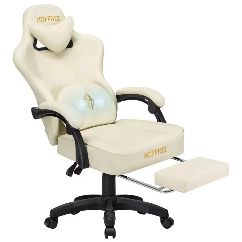 Leather Massage Gaming Chair Ergonomic Office PC Chair with Footrest & Adjustable