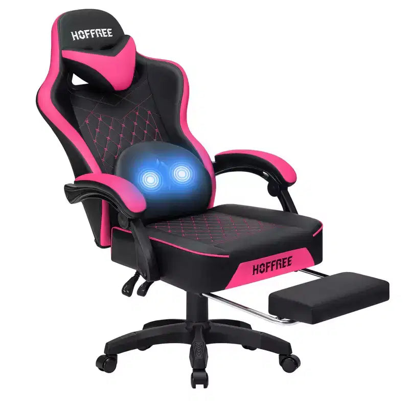 Leather Massage Gaming Chair Ergonomic Office PC Chair with Footrest & Adjustable