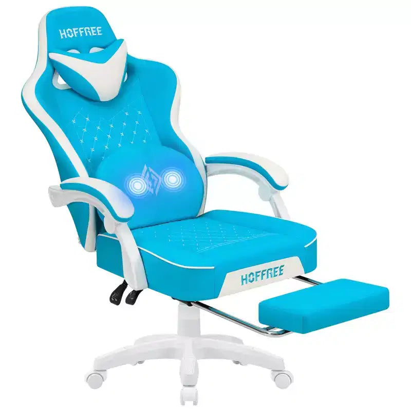 Leather Massage Gaming Chair Ergonomic Office PC Chair with Footrest & Adjustable