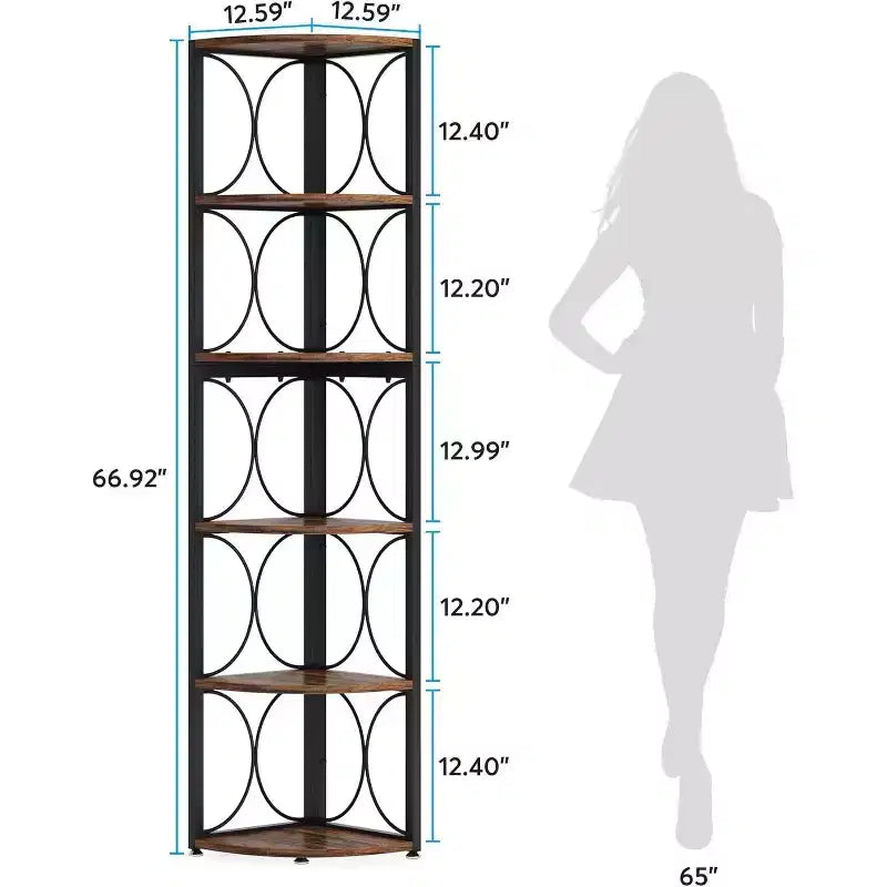 66.92 inch Tall Corner Shelf, 6 Tier Rustic Corner Bookshelf Bookcase Storage Rack