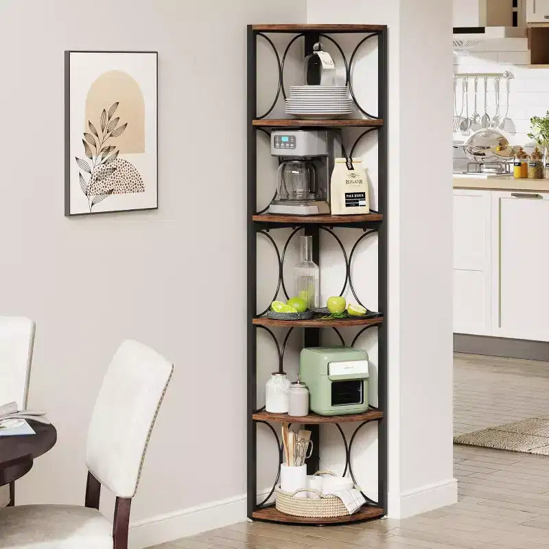 66.92 inch Tall Corner Shelf, 6 Tier Rustic Corner Bookshelf Bookcase Storage Rack