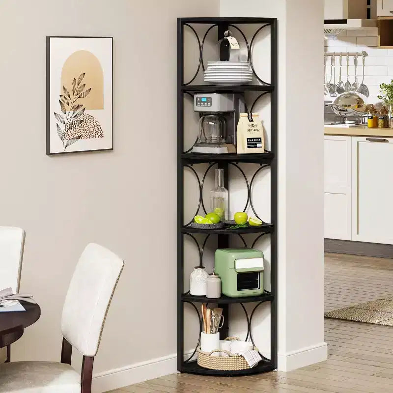 66.92 inch Tall Corner Shelf, 6 Tier Rustic Corner Bookshelf Bookcase Storage Rack