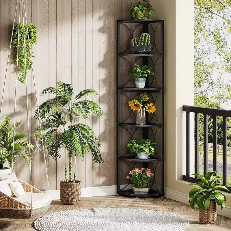66.92 inch Tall Corner Shelf, 6 Tier Rustic Corner Bookshelf Bookcase Storage Rack