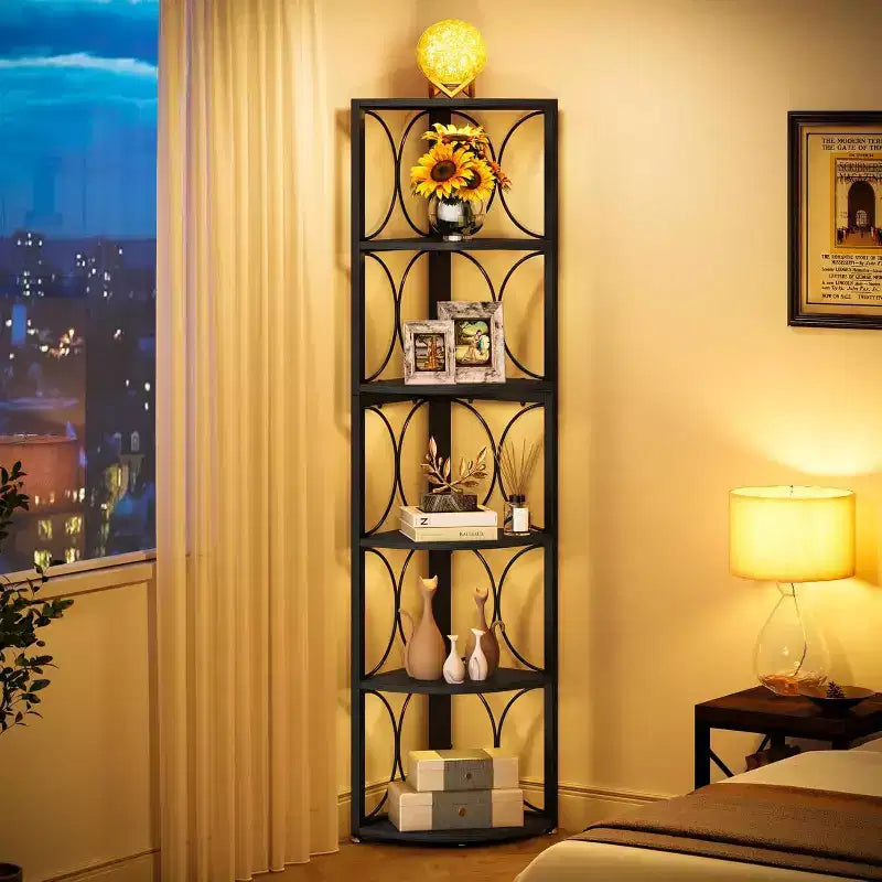 66.92 inch Tall Corner Shelf, 6 Tier Rustic Corner Bookshelf Bookcase Storage Rack