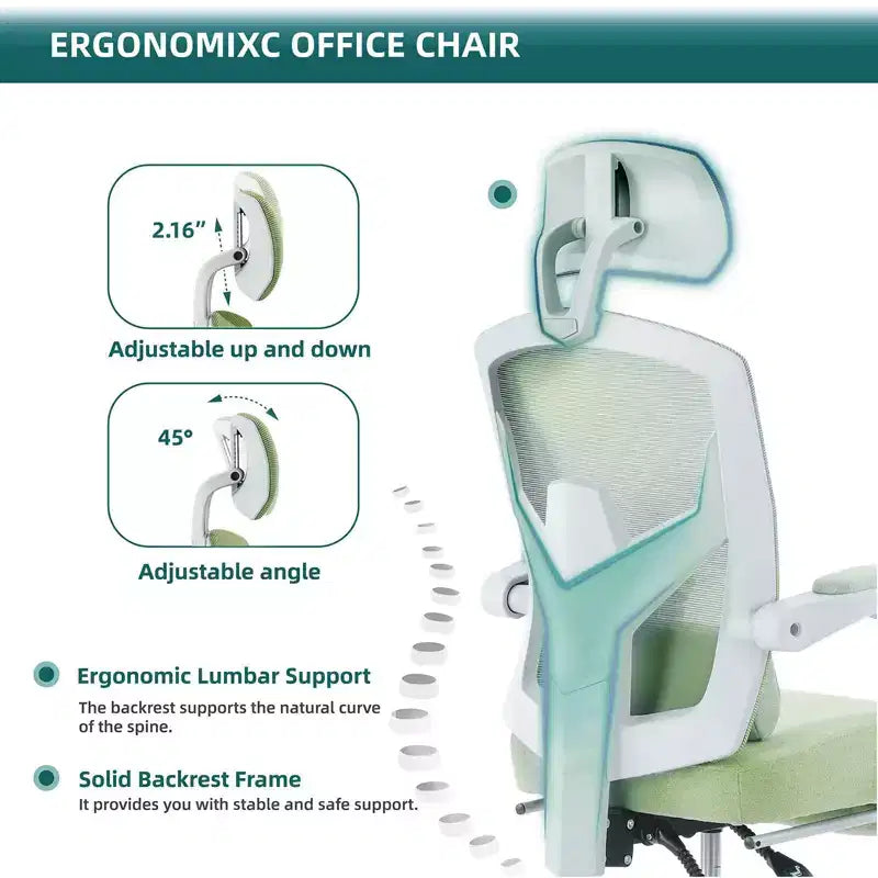 Office Chair with Retractable Footrest, Lumbar Support Pillow, and Padded Armrests, Ergonomic Swivel Design