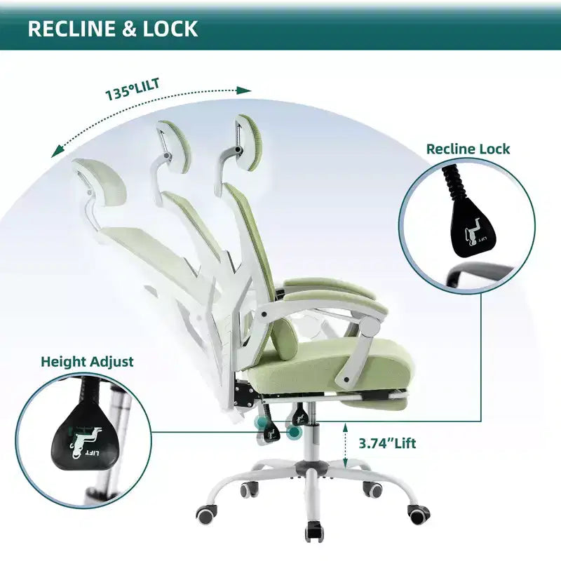 Office Chair with Retractable Footrest, Lumbar Support Pillow, and Padded Armrests, Ergonomic Swivel Design