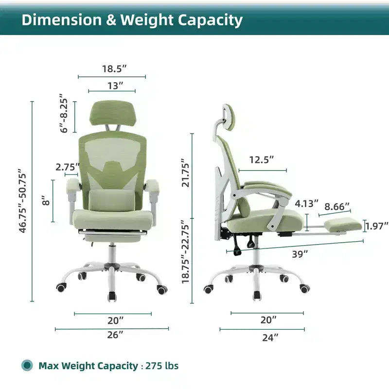 Office Chair with Retractable Footrest, Lumbar Support Pillow, and Padded Armrests, Ergonomic Swivel Design