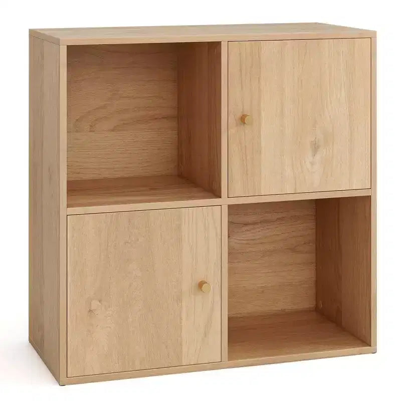 4-Cube Bookcase with Dual Anti-Tipping Kits & 2 Cabinets Storage Organizer White/Natural