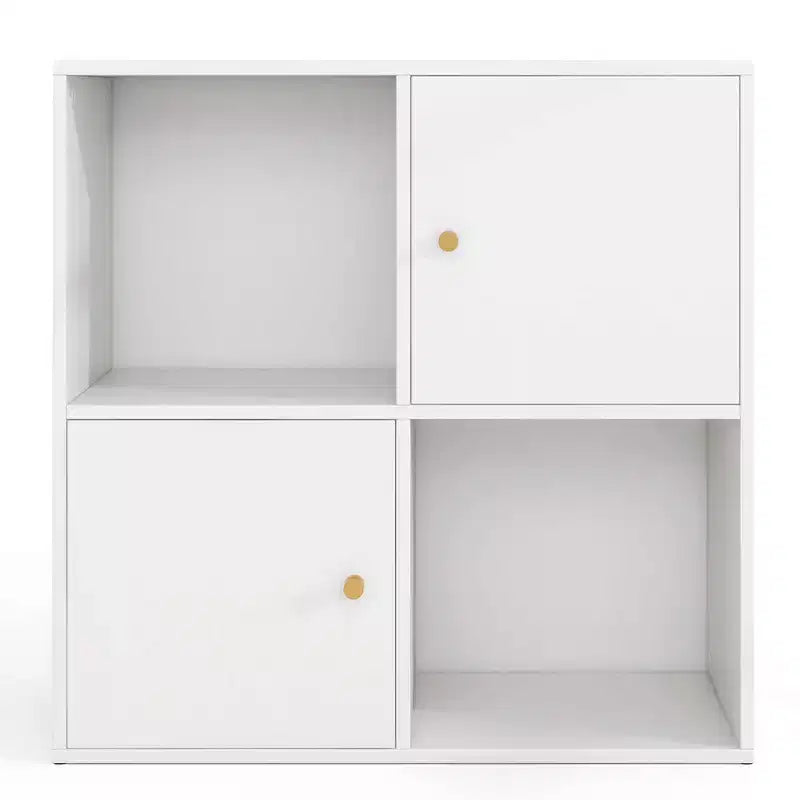 4-Cube Bookcase with Dual Anti-Tipping Kits & 2 Cabinets Storage Organizer White/Natural