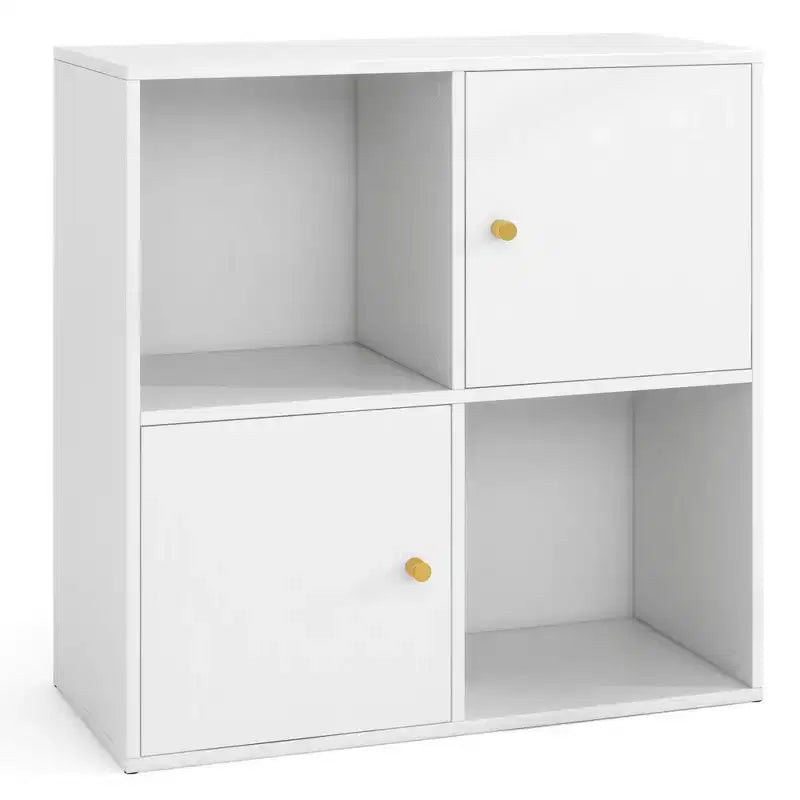 4-Cube Bookcase with Dual Anti-Tipping Kits & 2 Cabinets Storage Organizer White/Natural