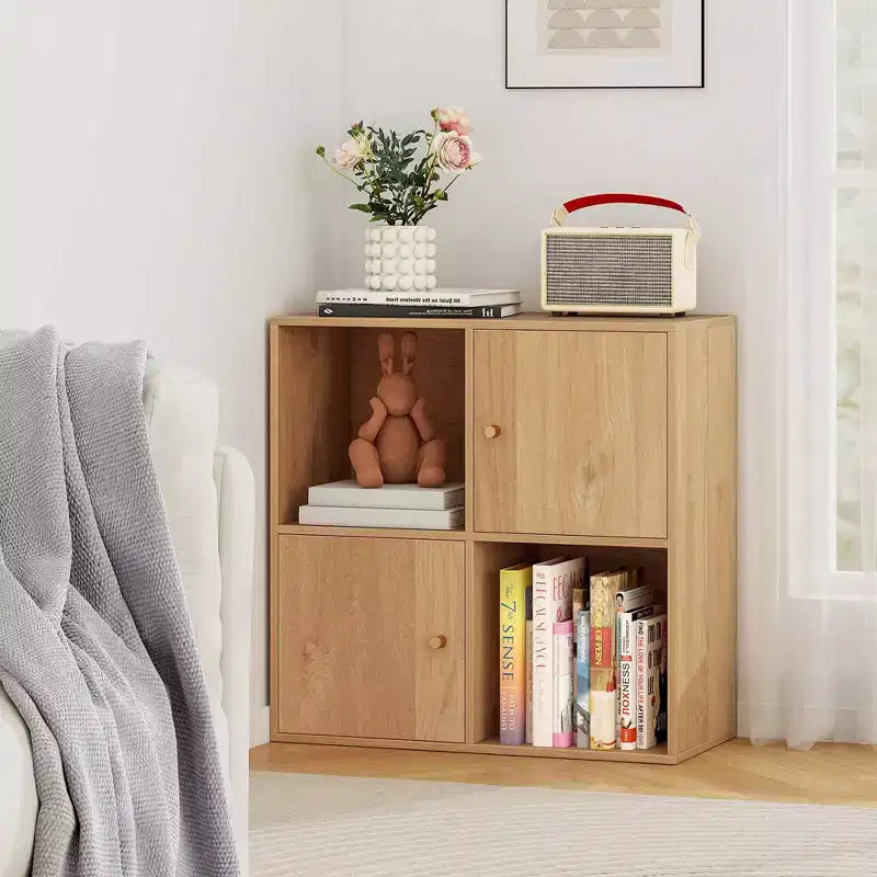4-Cube Bookcase with Dual Anti-Tipping Kits & 2 Cabinets Storage Organizer White/Natural