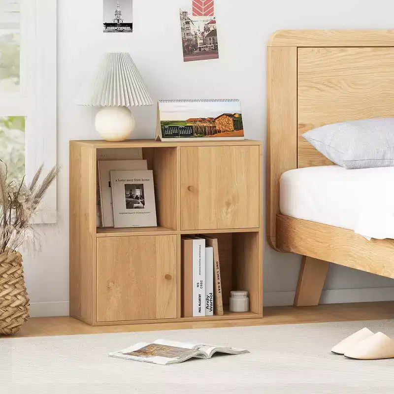 4-Cube Bookcase with Dual Anti-Tipping Kits & 2 Cabinets Storage Organizer White/Natural