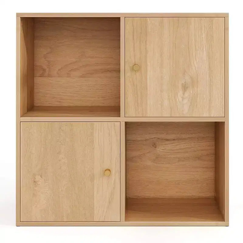 4-Cube Bookcase with Dual Anti-Tipping Kits & 2 Cabinets Storage Organizer White/Natural