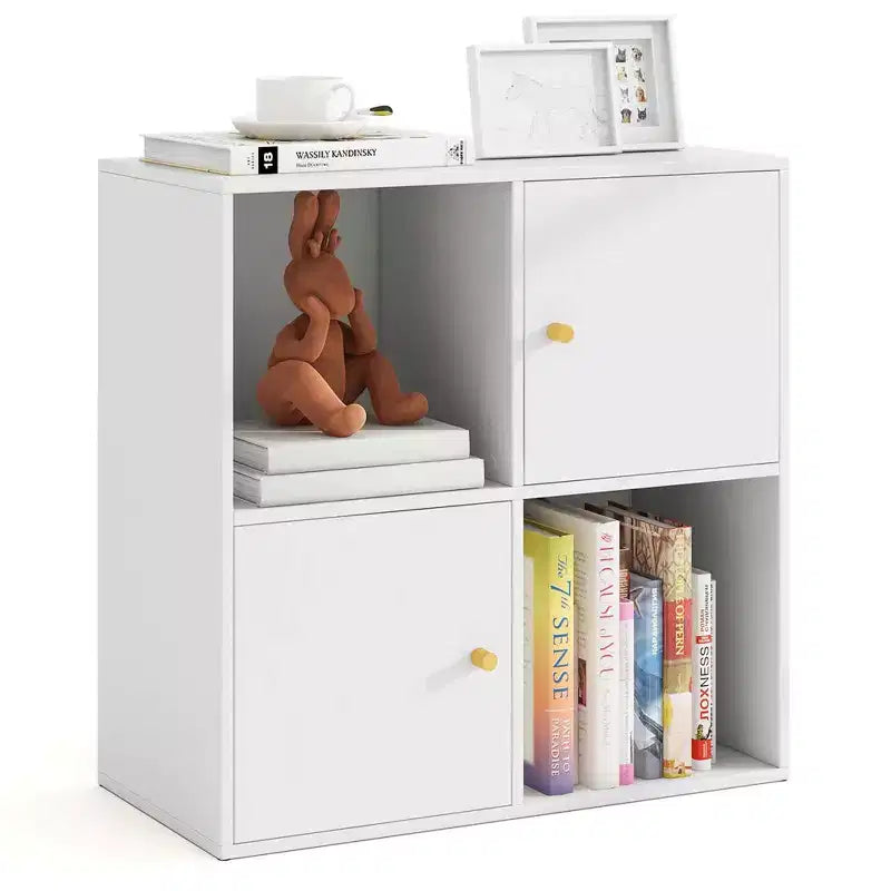 4-Cube Bookcase with Dual Anti-Tipping Kits & 2 Cabinets Storage Organizer White/Natural