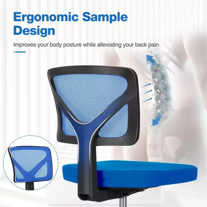 Office Chair Home Office Desk Armless Mesh Computer Chair Small Space Swivel Adjustable Low Back Task Chair for Teens Adults Blue